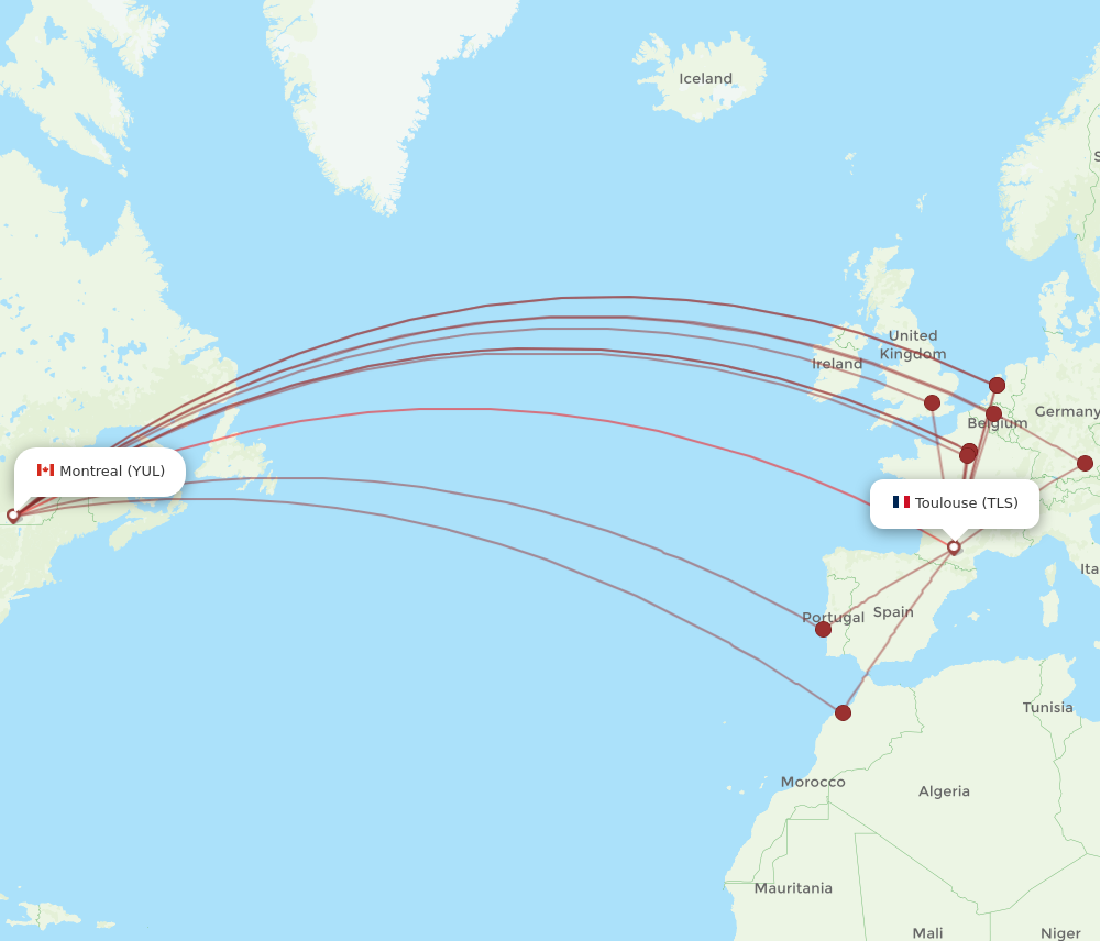 YUL to TLS flights and routes map