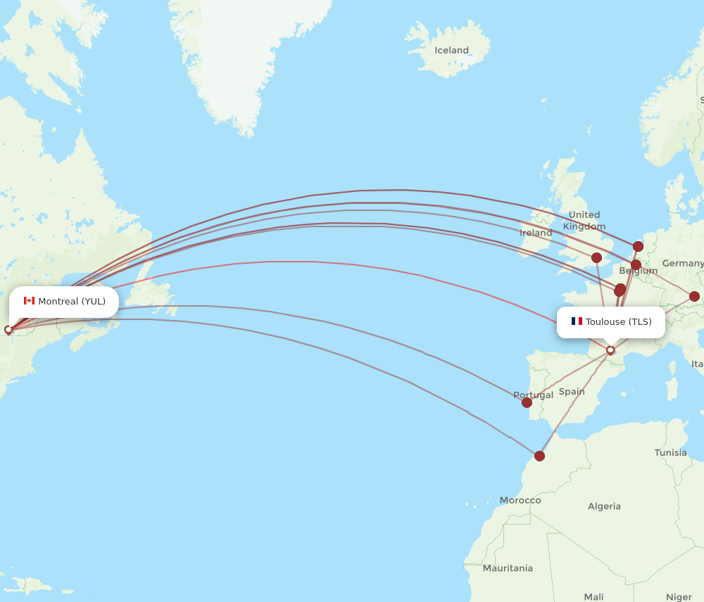TLS-YUL flight routes
