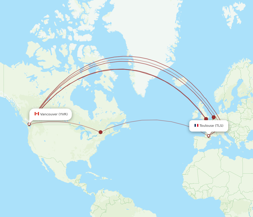YVR to TLS flights and routes map