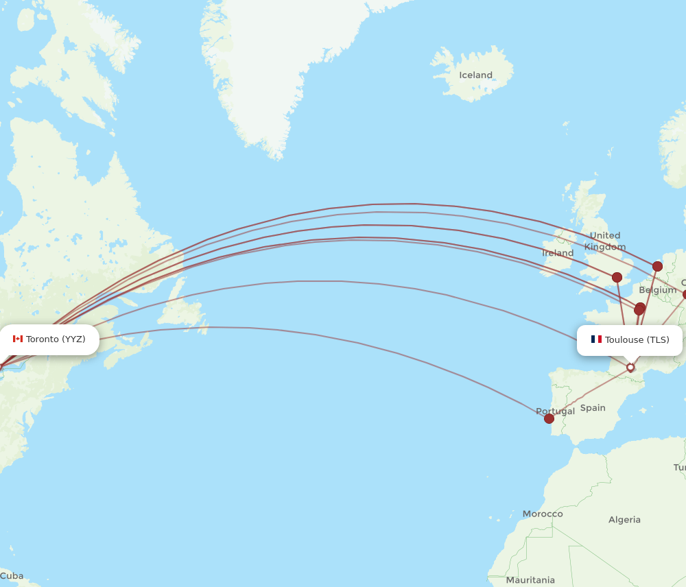 YYZ to TLS flights and routes map