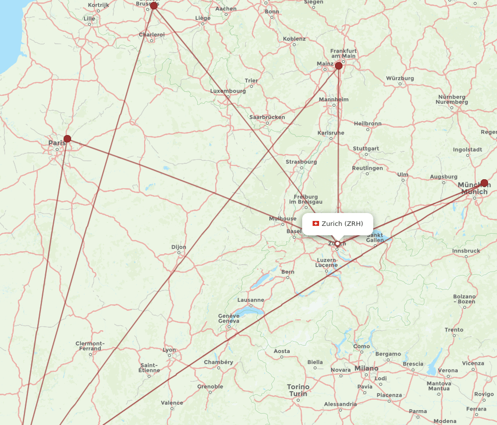 Zurich - Toulouse route map and flight paths
