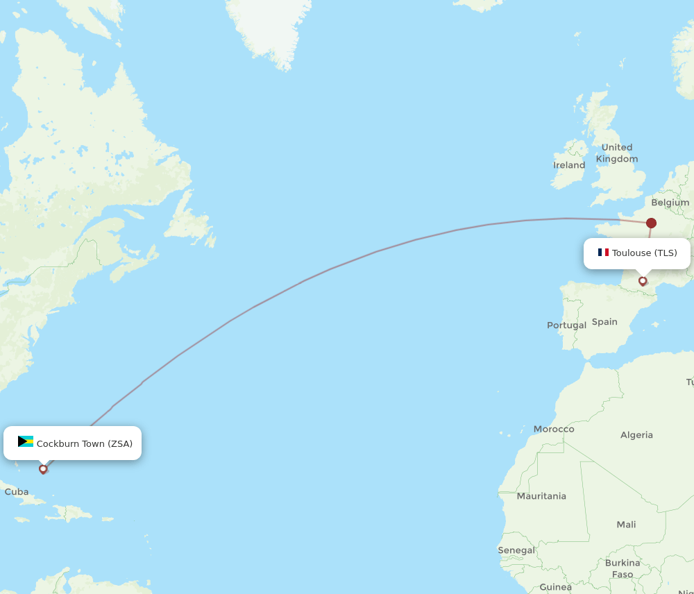 TLS to ZSA flights and routes map