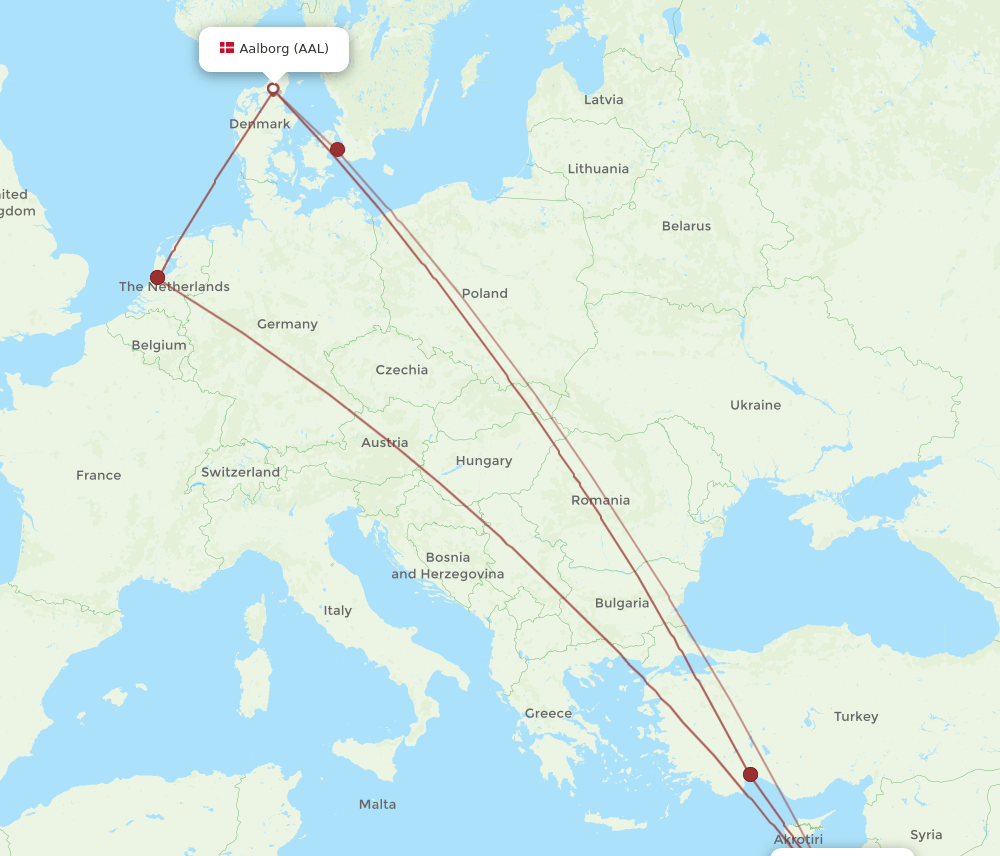 TLV to AAL flights and routes map