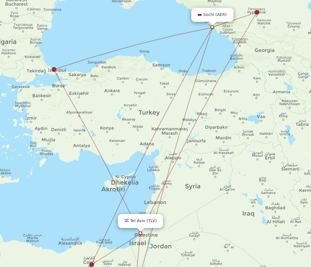 TLV to AER flights and routes map