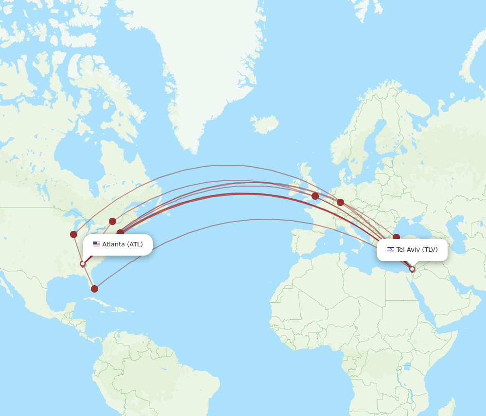 TLV to ATL flights and routes map