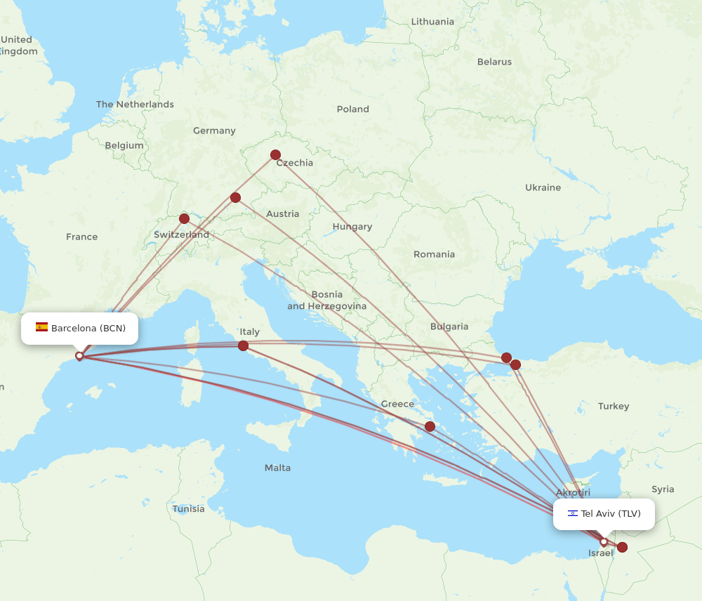 TLV-BCN flight routes