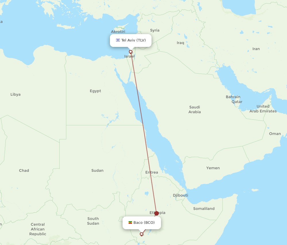 BCO to TLV flights and routes map