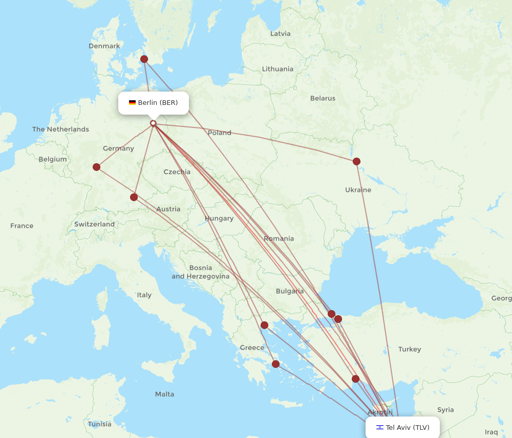 TLV to BER flights and routes map