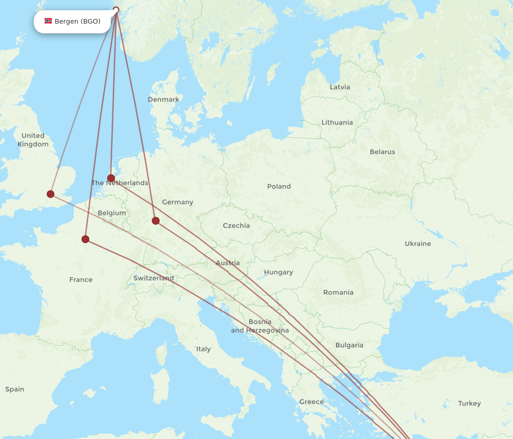 TLV-BGO flight routes