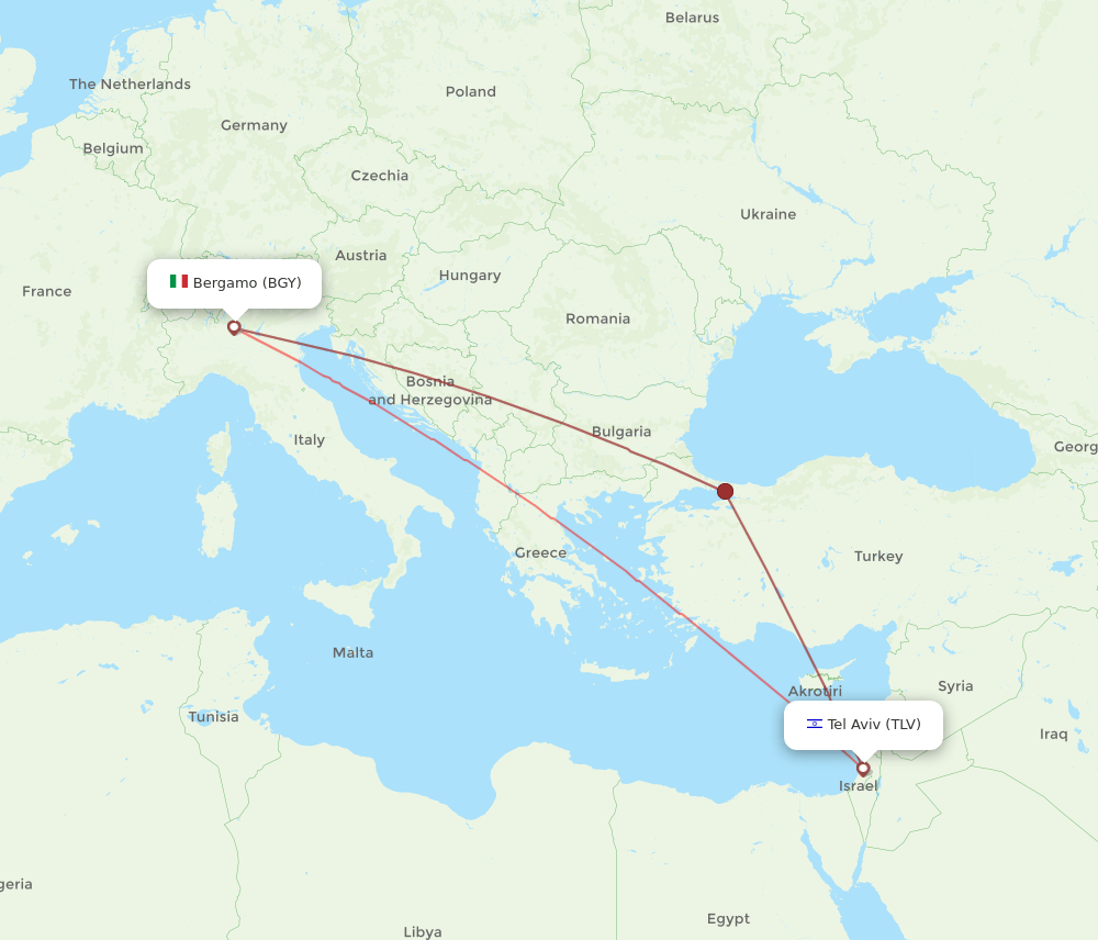 Tel Aviv-Yafo - Milan route map and flight paths