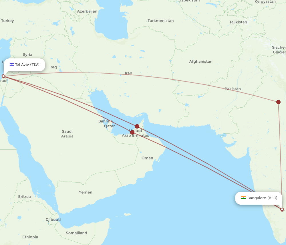 TLV-BLR flight routes