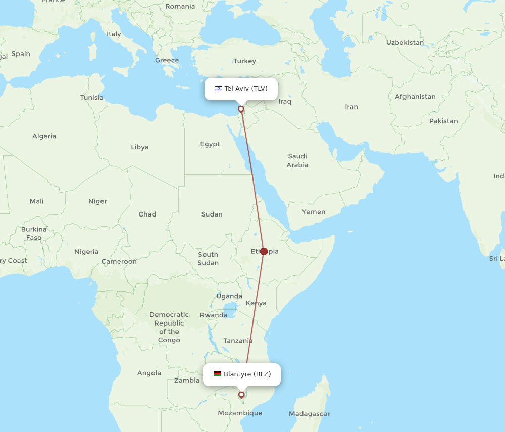 TLV to BLZ flights and routes map