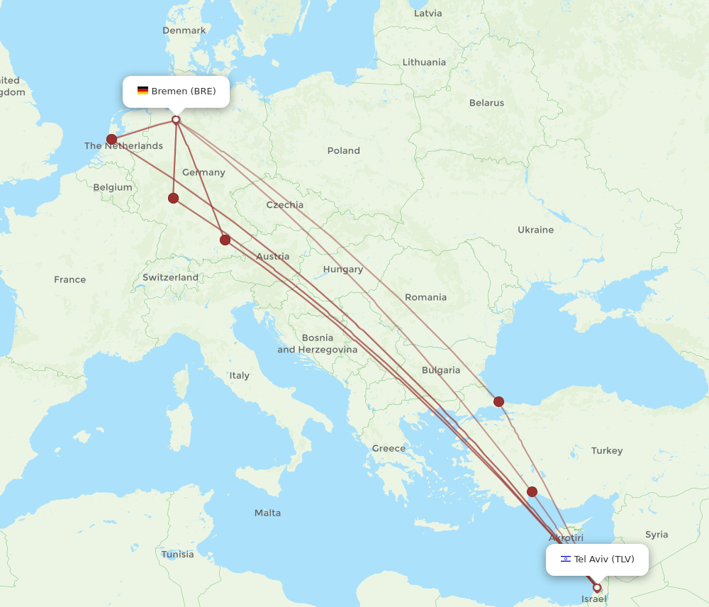 TLV to BRE flights and routes map
