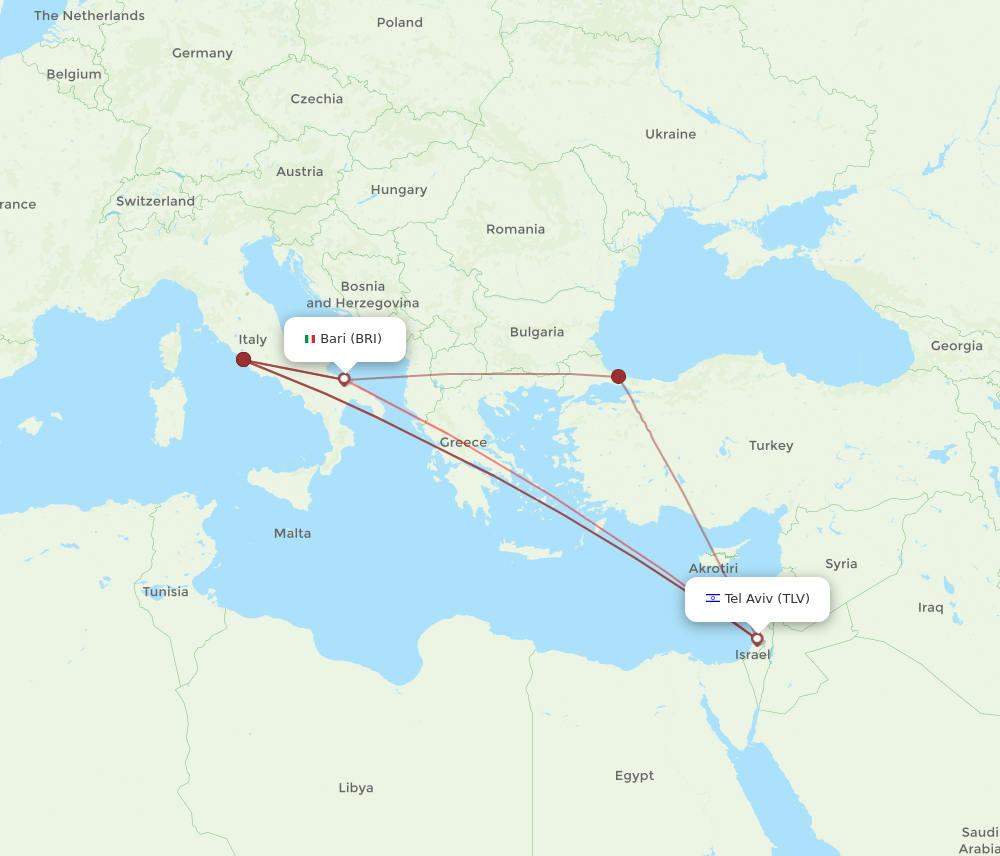 TLV to BRI flights and routes map