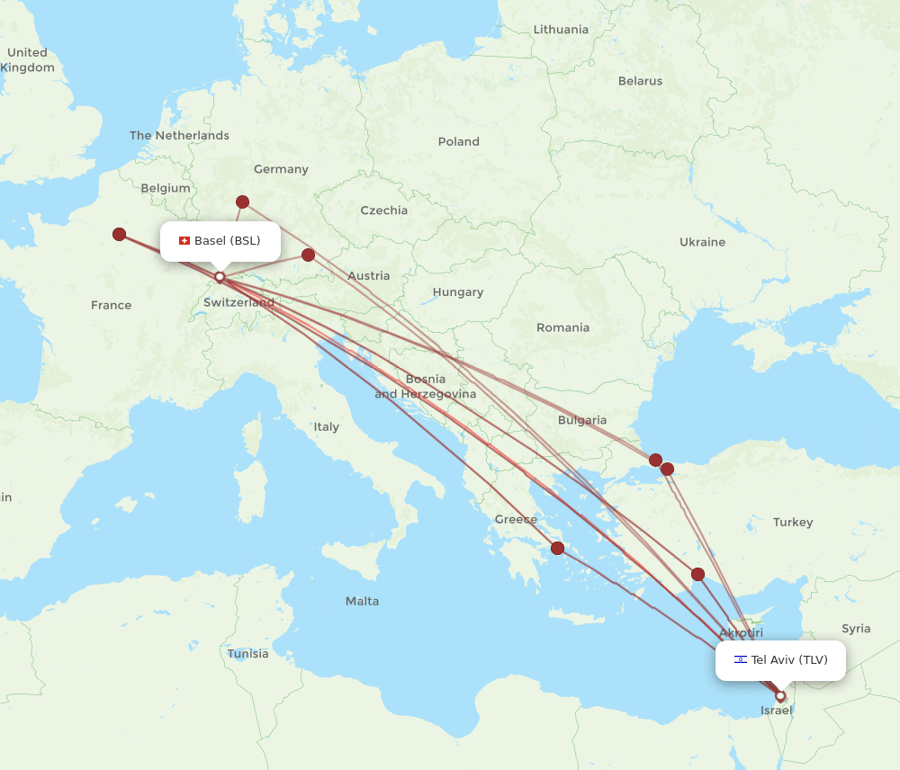TLV-BSL flight routes
