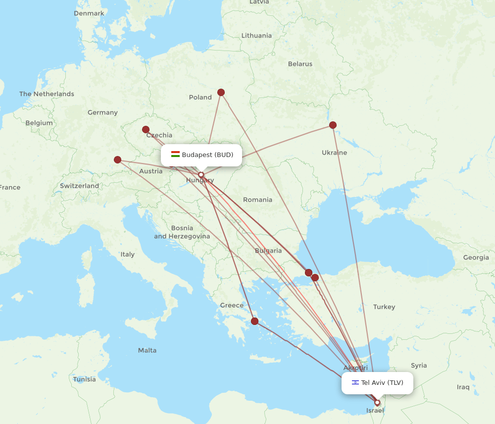 TLV-BUD flight routes