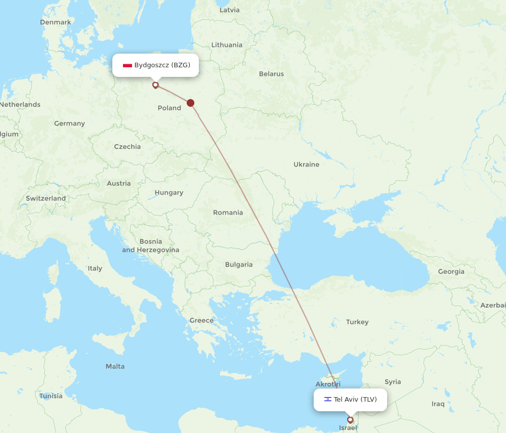 Bydgoszcz - Tel Aviv-Yafo route map and flight paths