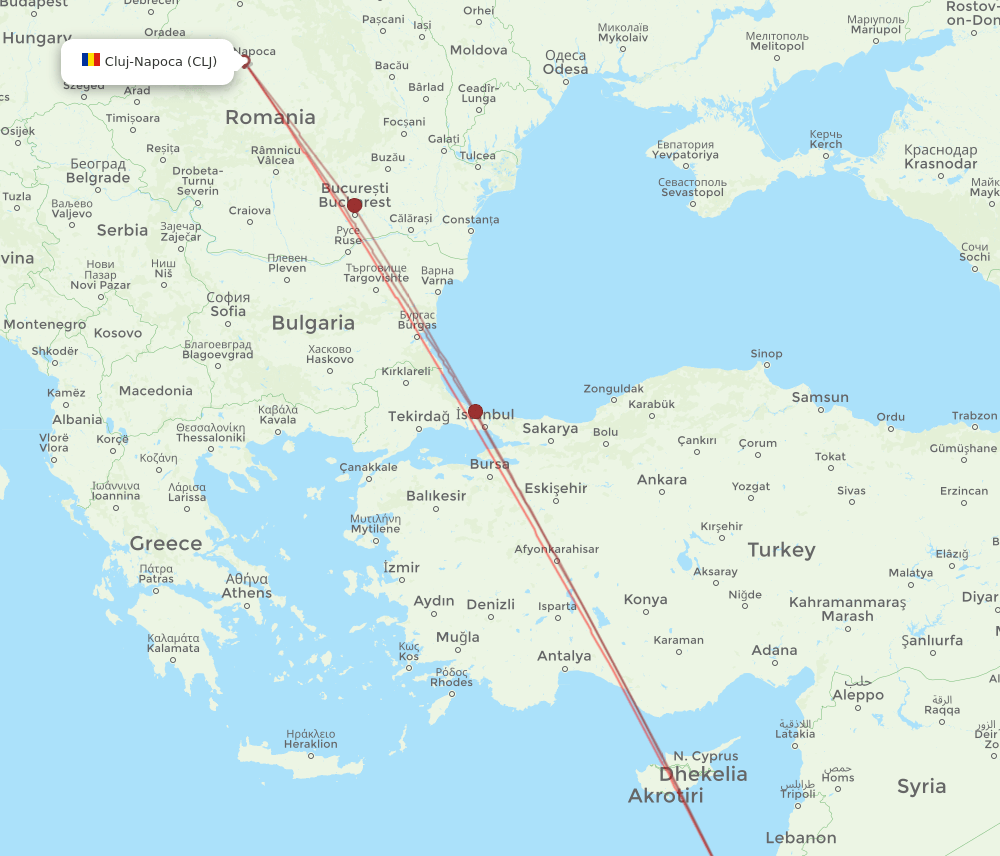 TLV to CLJ flights and routes map