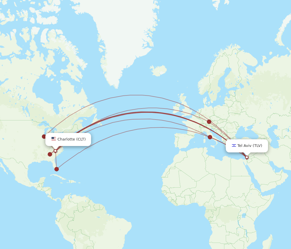 TLV-CLT flight routes