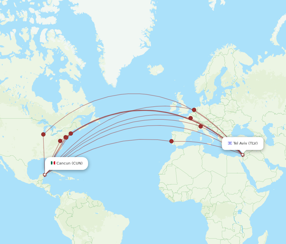 TLV-CUN flight routes