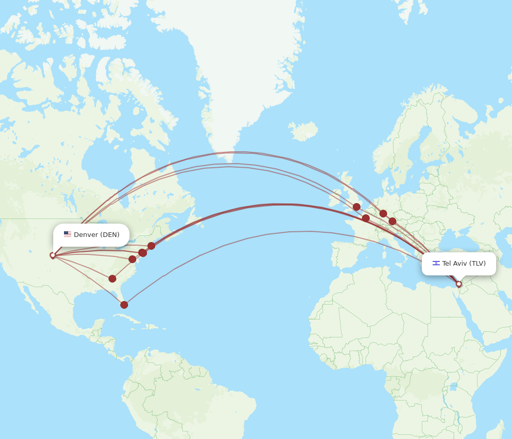 TLV to DEN flights and routes map