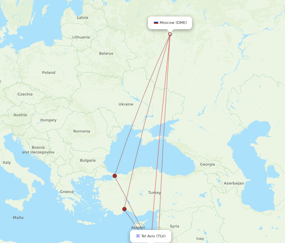 TLV to DME flights and routes map