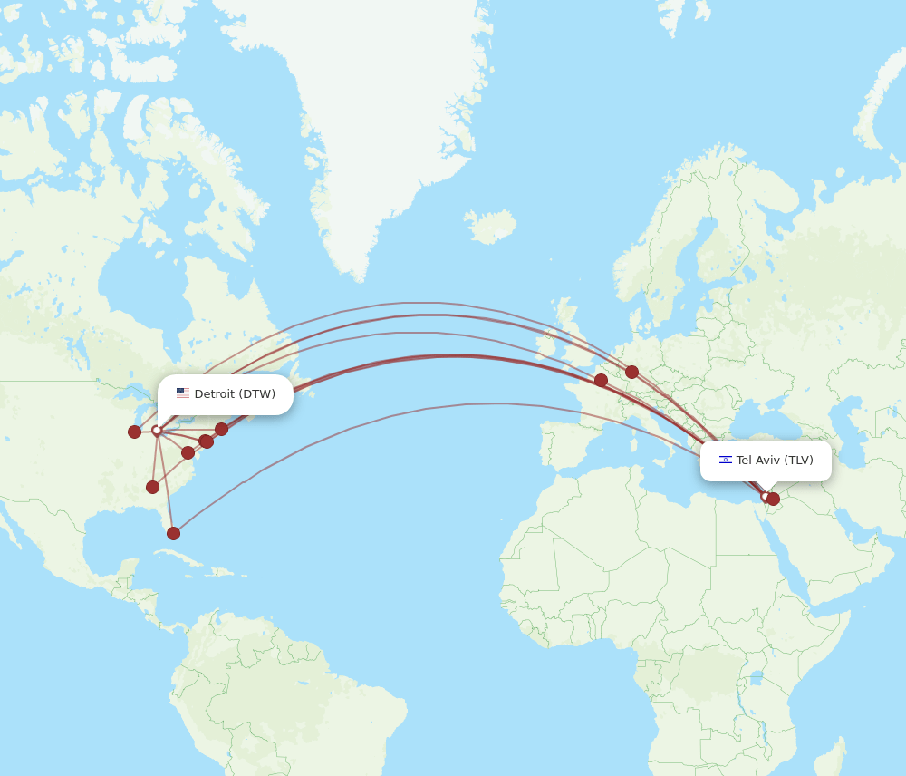 TLV-DTW flight routes