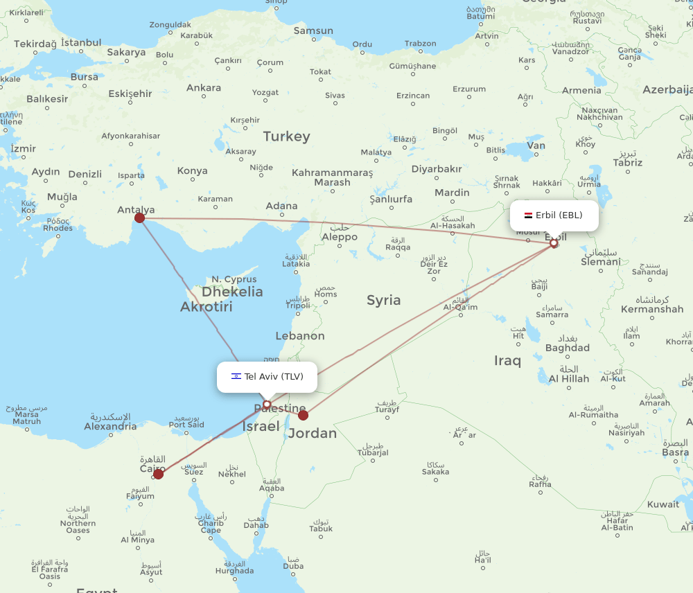 TLV-EBL flight routes