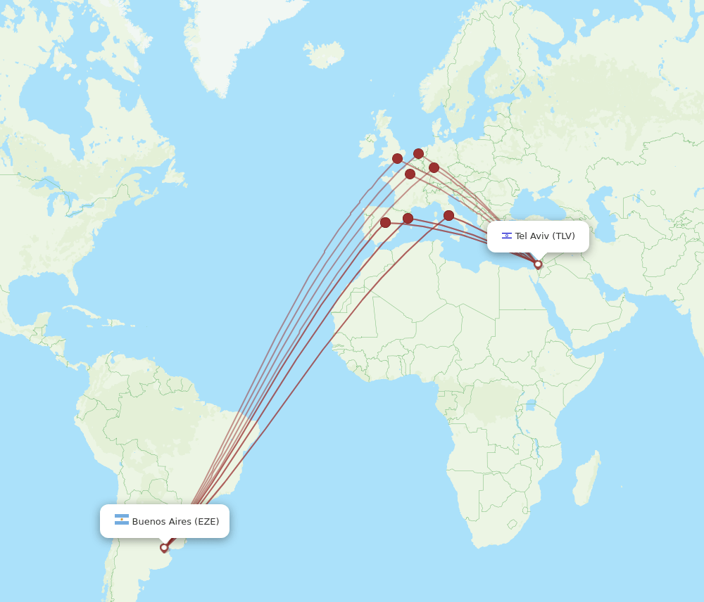 TLV to EZE flights and routes map