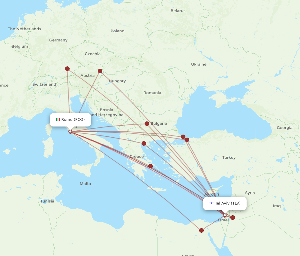TLV to FCO flights and routes map