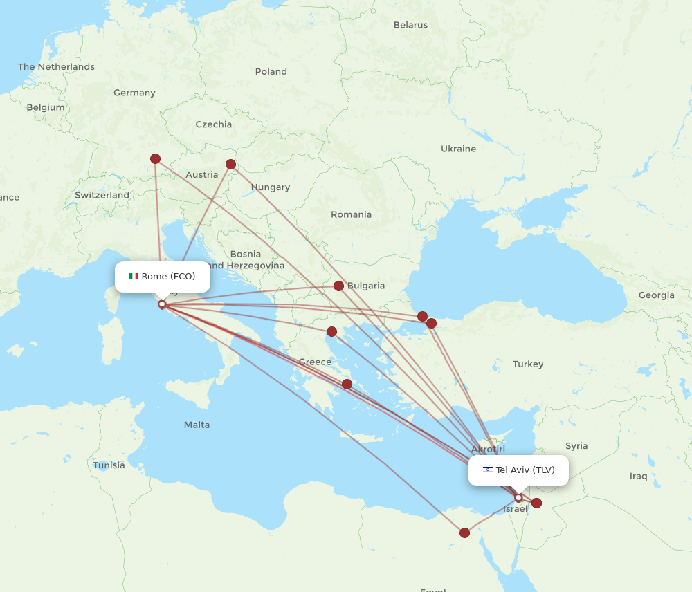 TLV to FCO flights and routes map