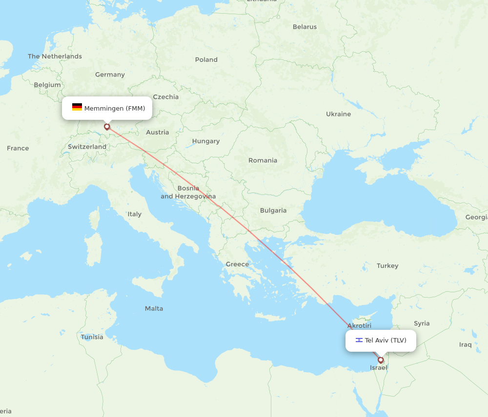 Tel Aviv-Yafo - Memmingen route map and flight paths