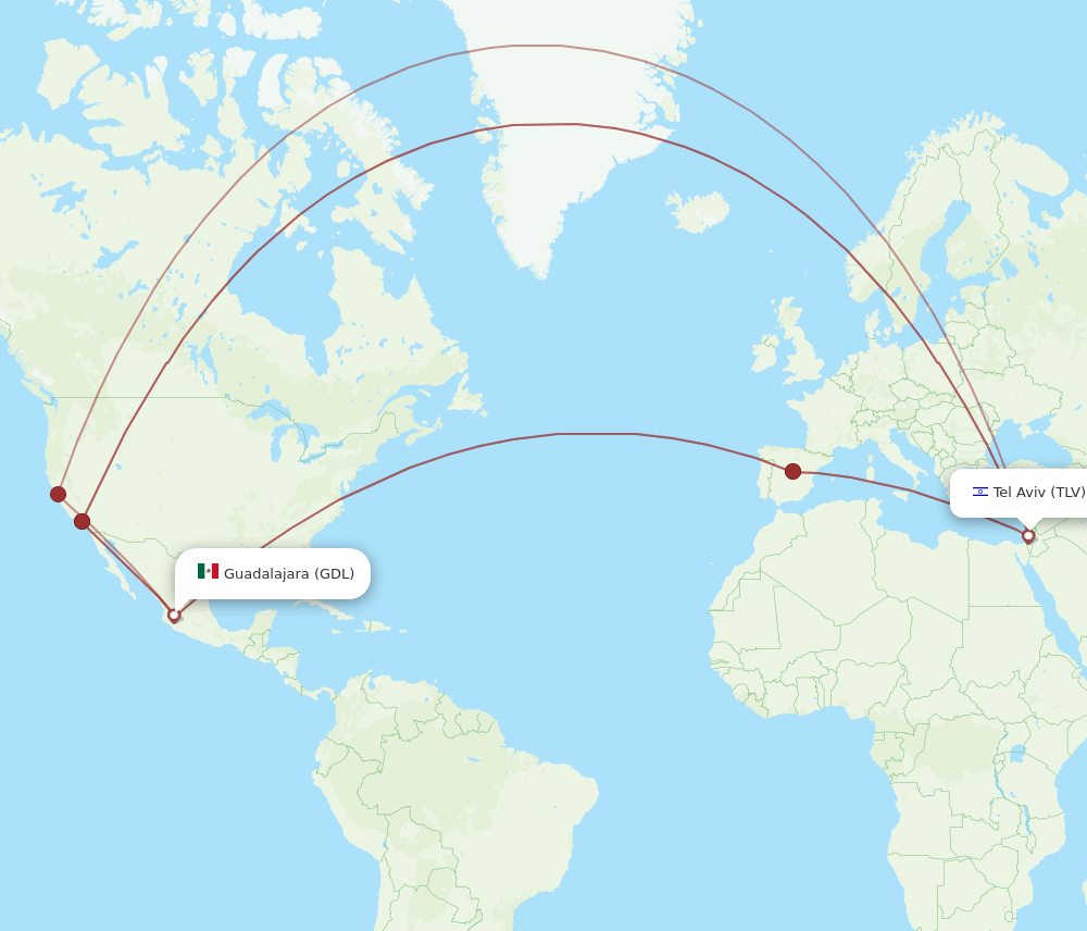 TLV-GDL flight routes