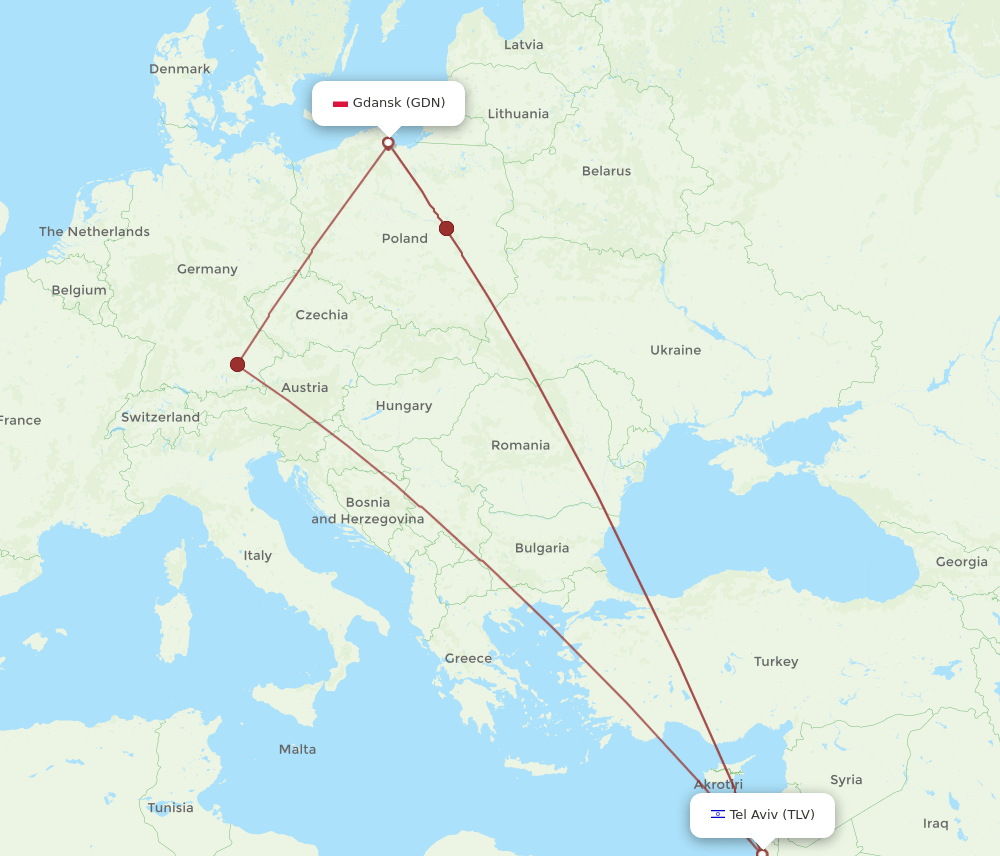 TLV to GDN flights and routes map