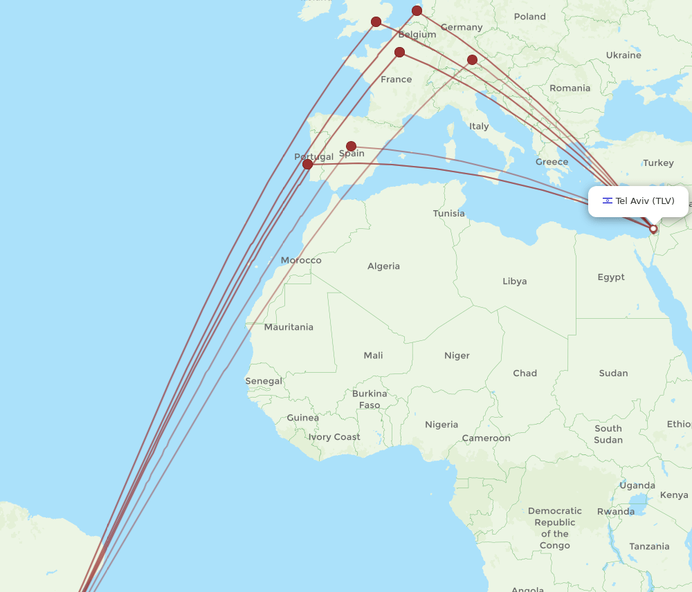 TLV to GIG flights and routes map