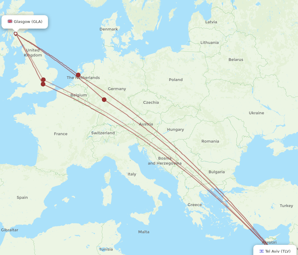 TLV-GLA flight routes
