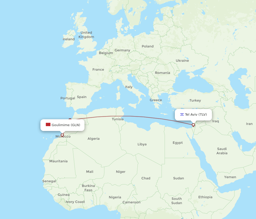 Goulimime - Tel Aviv-Yafo route map and flight paths