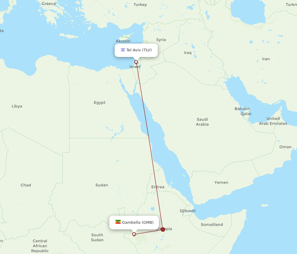 TLV to GMB flights and routes map