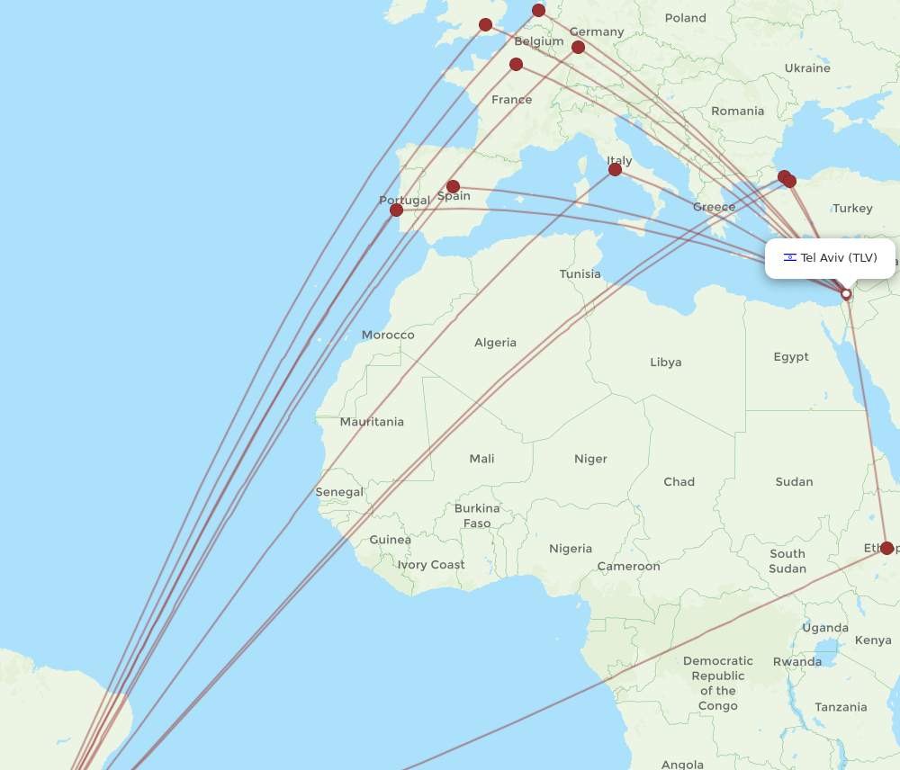 TLV to GRU flights and routes map