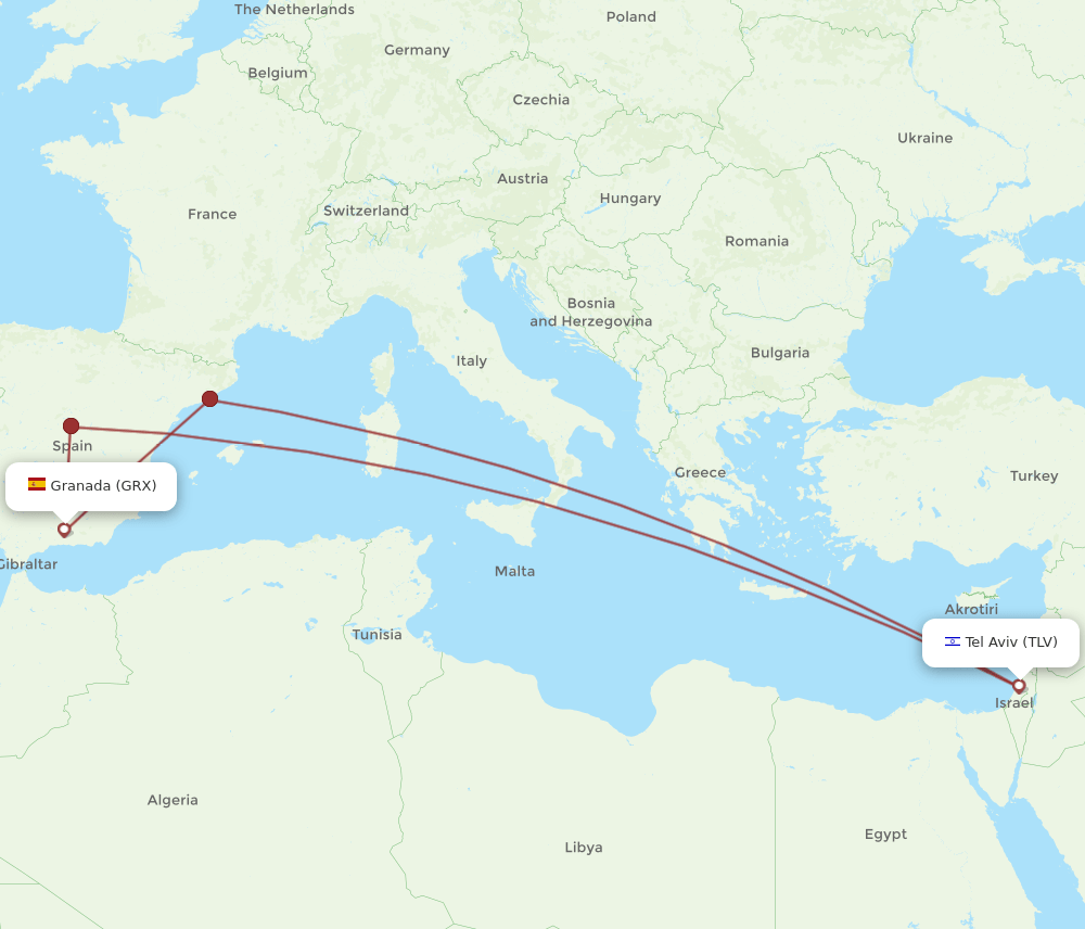 TLV-GRX flight routes