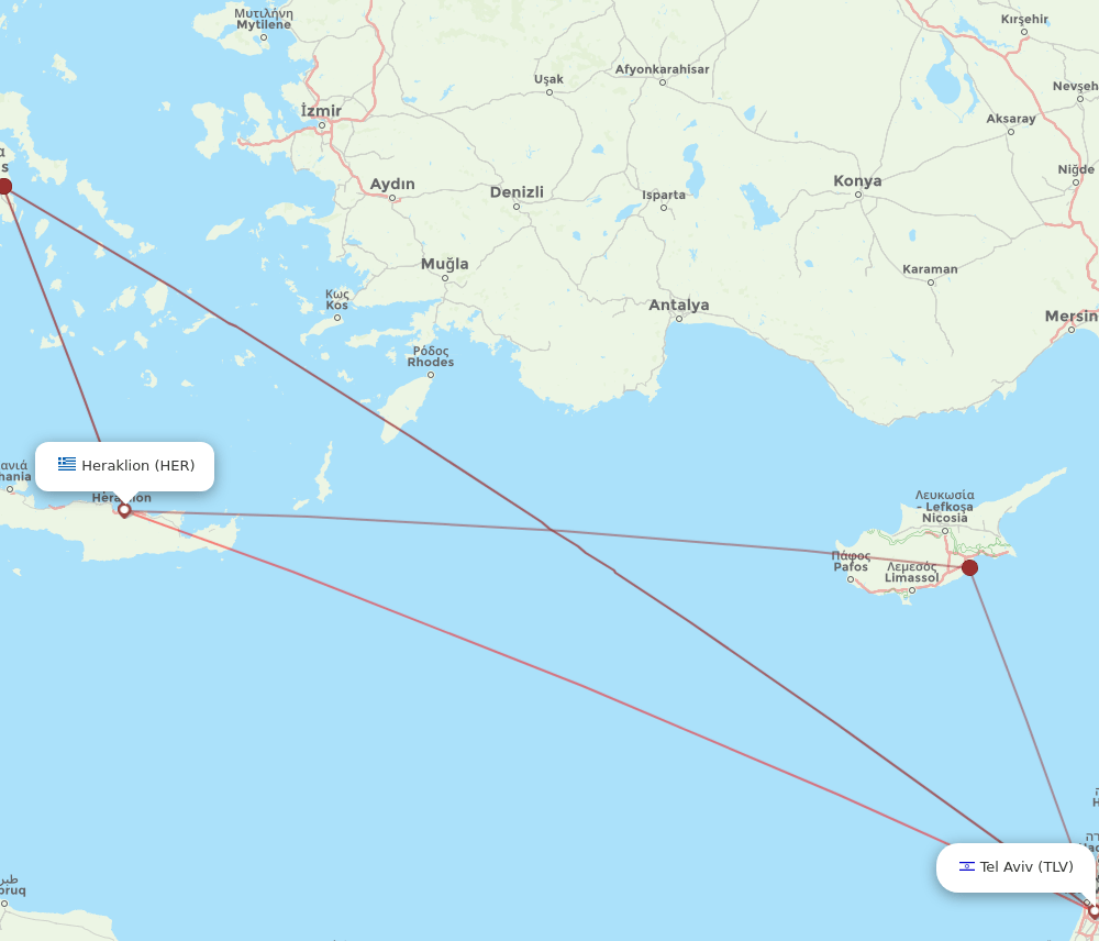 TLV to HER flights and routes map