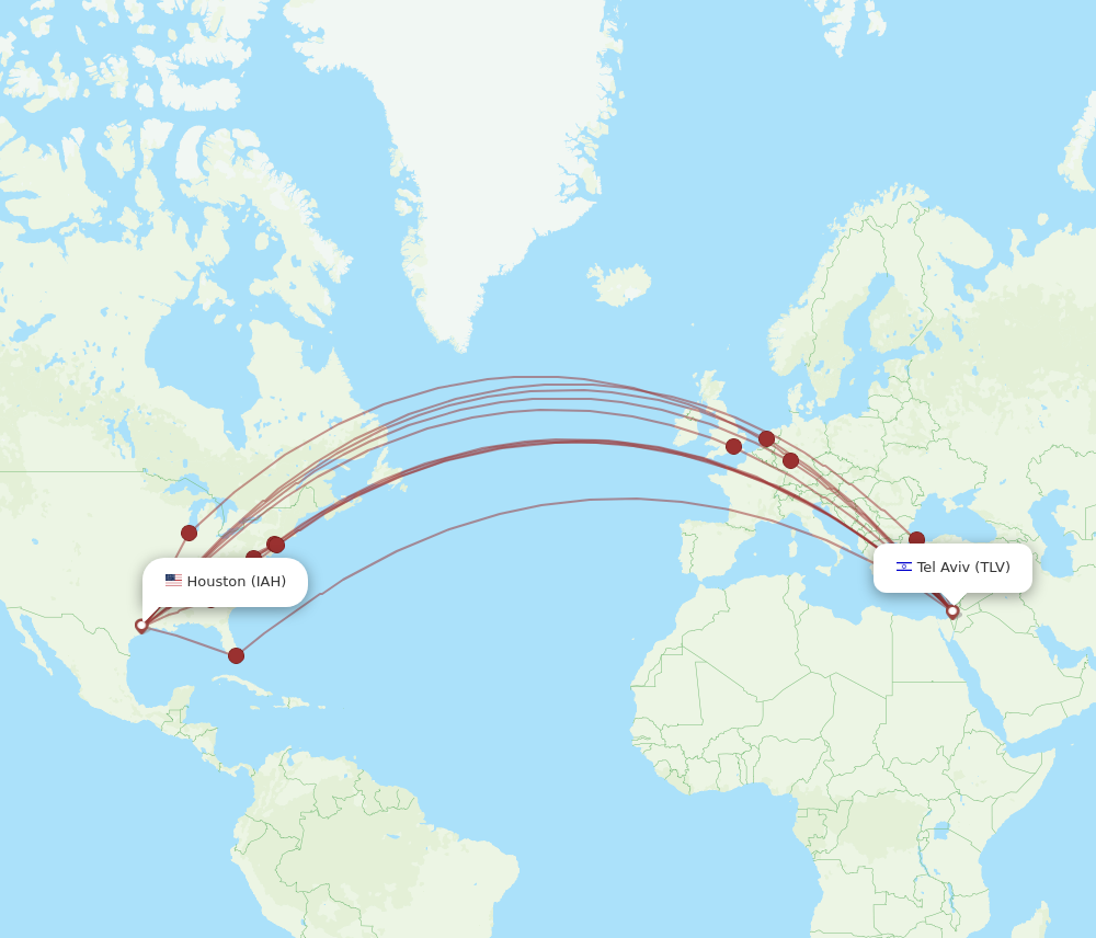 TLV to IAH flights and routes map