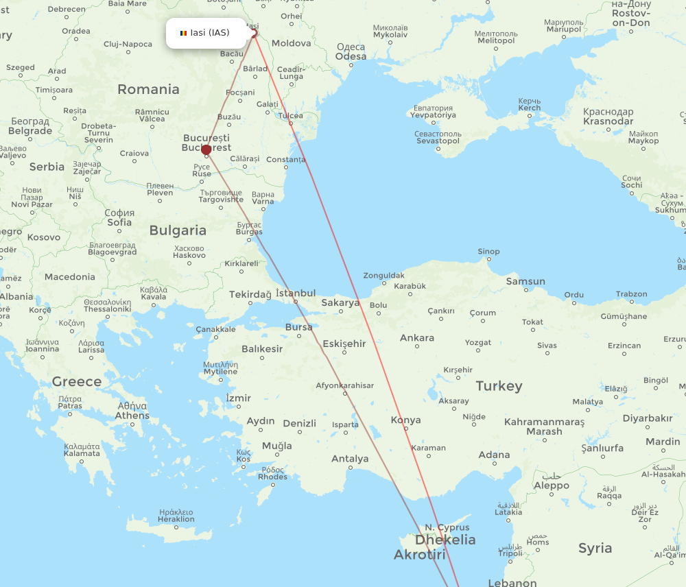 TLV to IAS flights and routes map