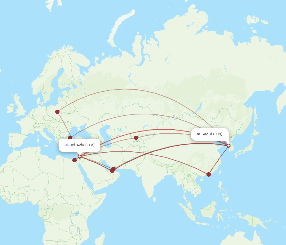 TLV to ICN flights and routes map