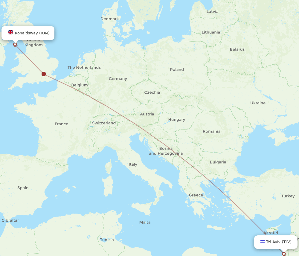 TLV to IOM flights and routes map