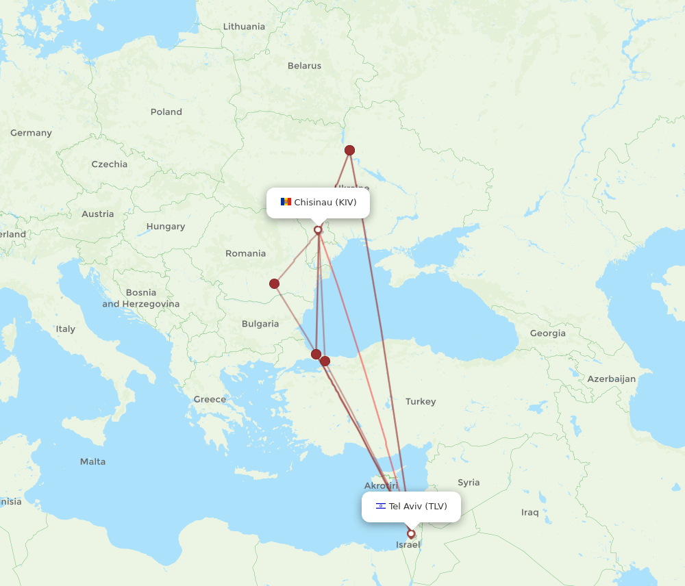 Tel Aviv-Yafo - Chisinau route map and flight paths