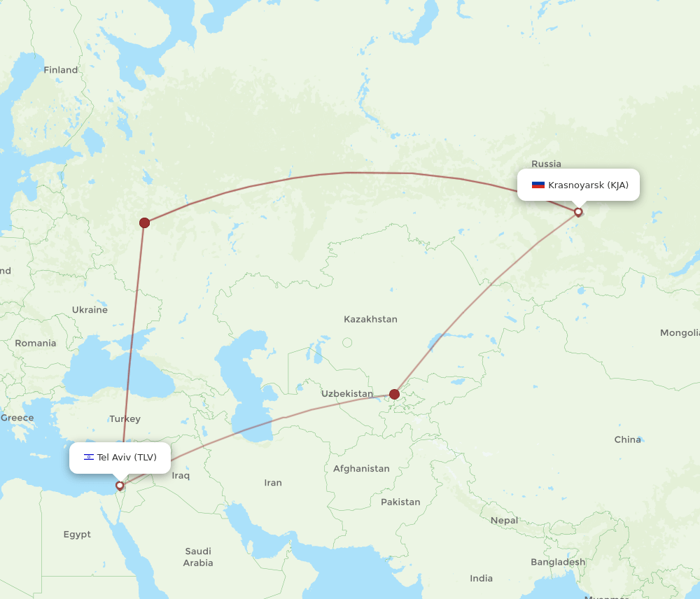 TLV to KJA flights and routes map