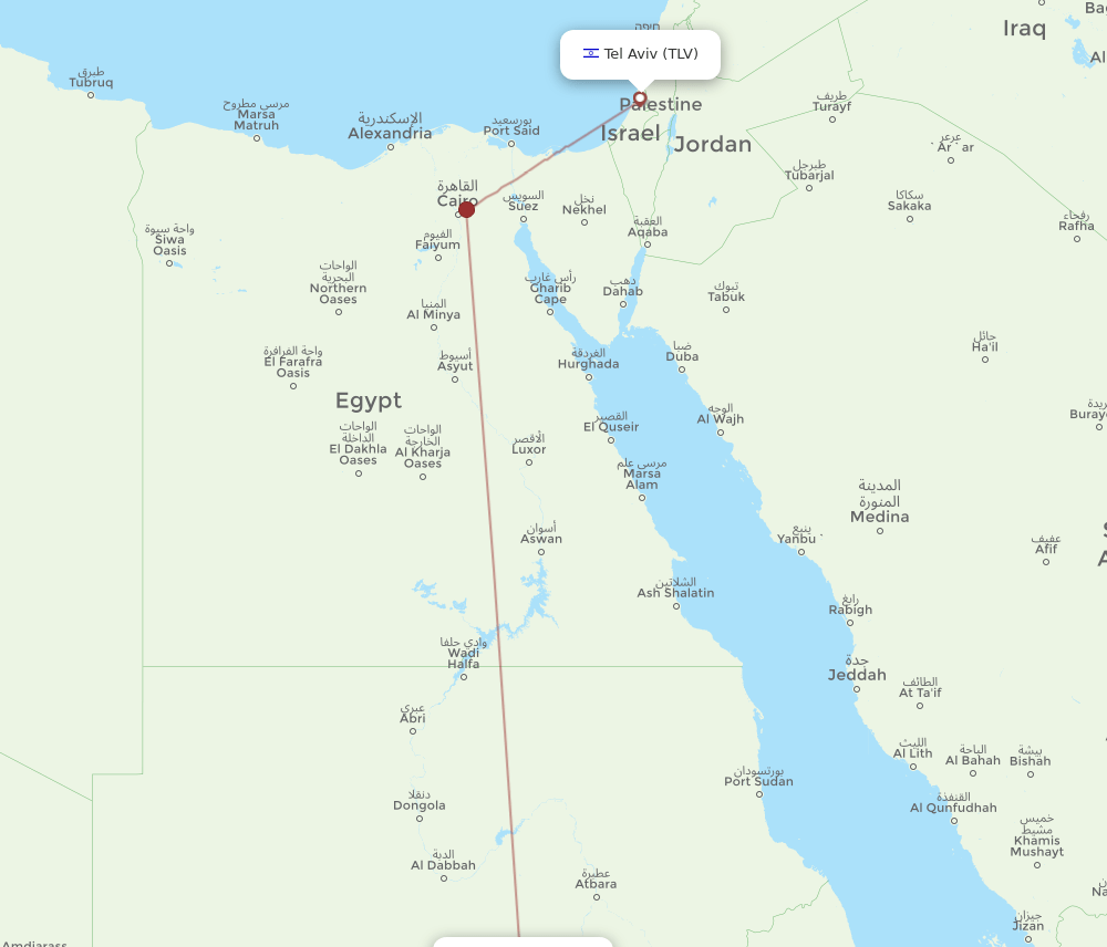 Tel Aviv-Yafo - Khartoum route map and flight paths