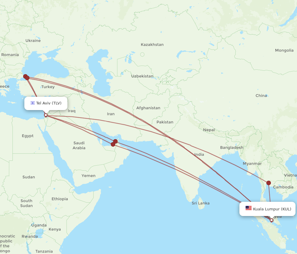 TLV-KUL flight routes