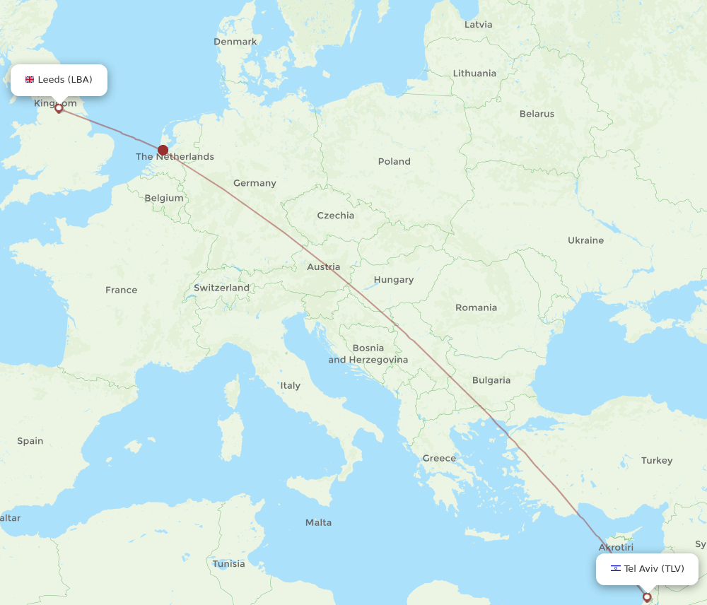TLV-LBA flight routes